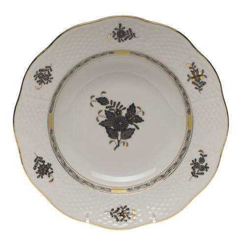 Murray-Frederici Herend Chinese Bouquet Black Rim Soup Plate