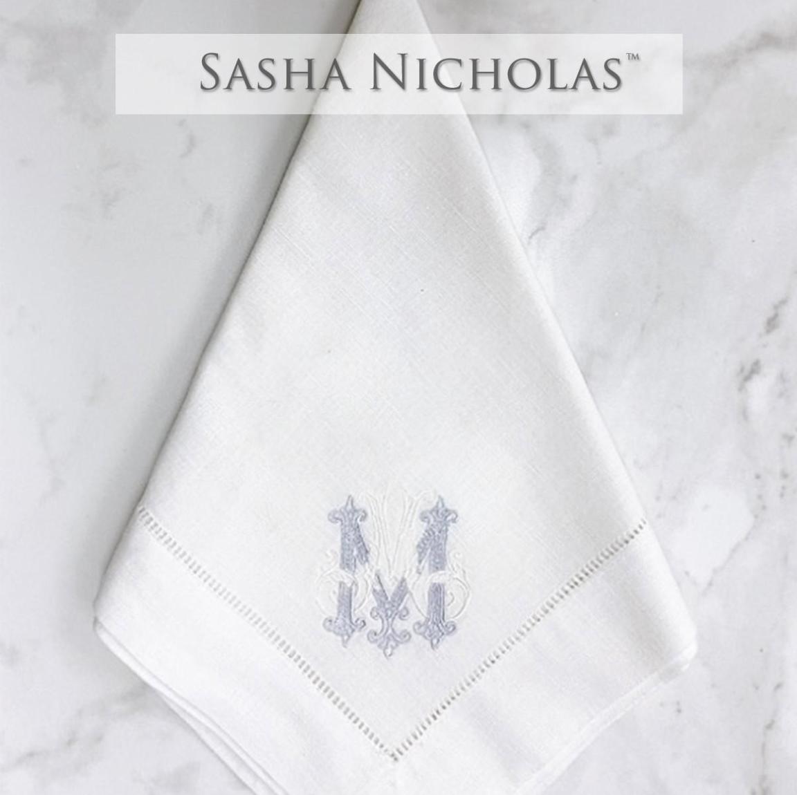 Gibbs-Hackett Sasha Nicholas White Linen Dinner Napkin | Couture Monogram H