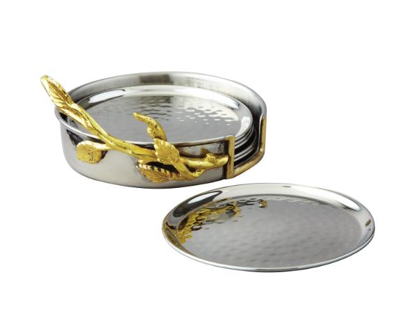 Gibbs-Hackett Golden Vine Hammered Coaster Set