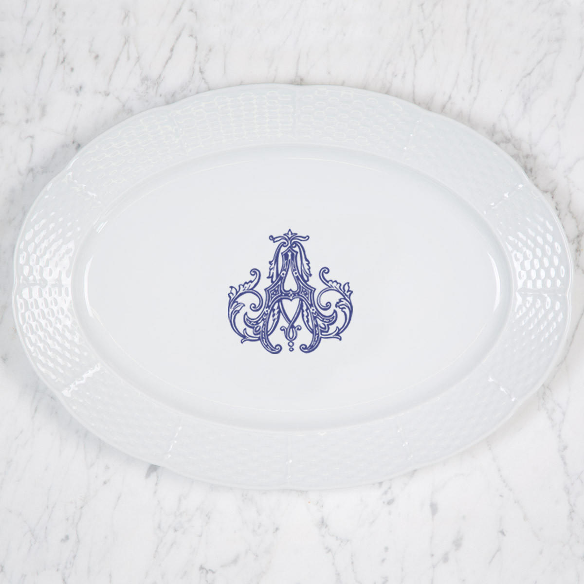 Brewster-amezquita Wedding Monogrammed Weave 14" Oval Platter, BREWSTER-AMEZQUITA WEDDINGMONOGRAMMED WEAVE 14" OVAL PLATTER, Sasha Nicholas