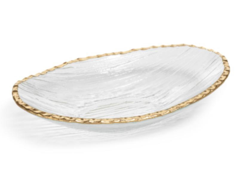 Stewart-Boyer Clear Textured Bowl with Gold Rim | Large