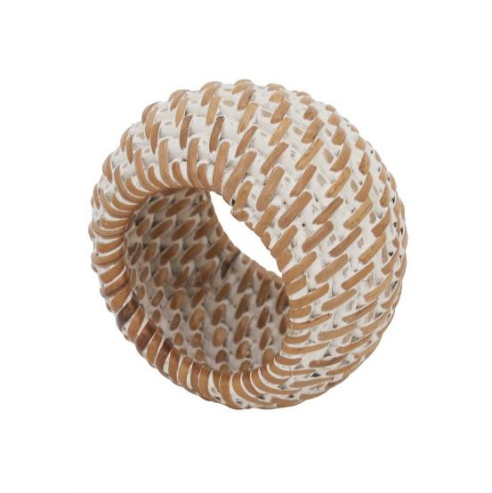 Gradwohl-Martin Woven Rattan Napkin Ring-White | Set of 4