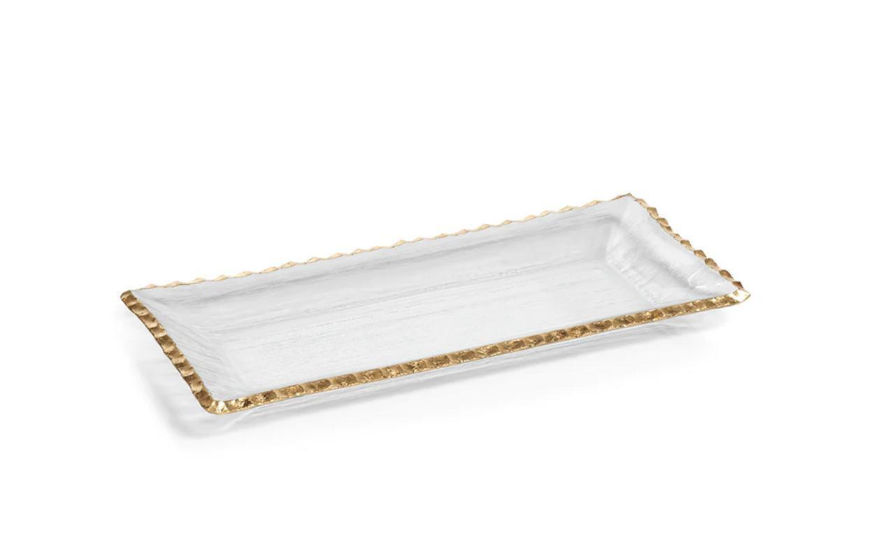 Herweck-Gieseking Textured Rectangular Tray with Gold Rim | Medium
