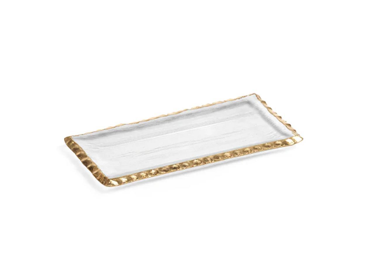 Herweck-Gieseking Textured Rectangular Tray with Gold Rim | Small