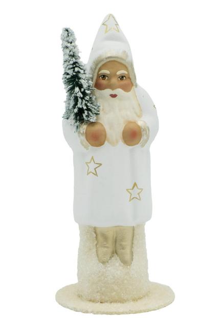 Ino Schaller Santa with White Coat, Gold Star + Tree | 6"
