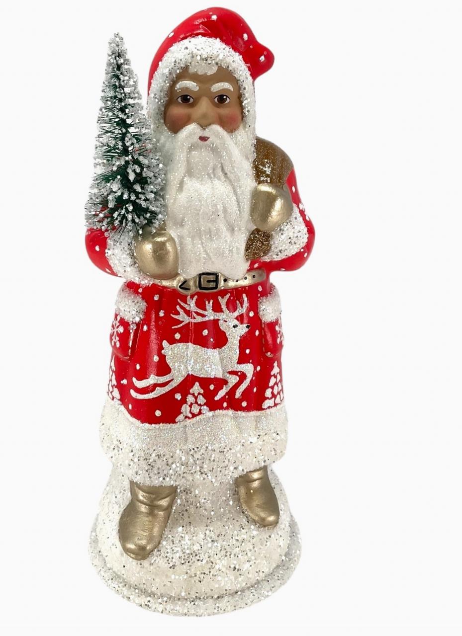  Ino Schaller Santa in Red Coat with White Deer Decoration | 9"