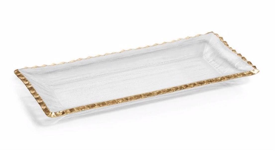 Sauer-Milner Textured Rectangular Tray with Gold Rim | 19.75"