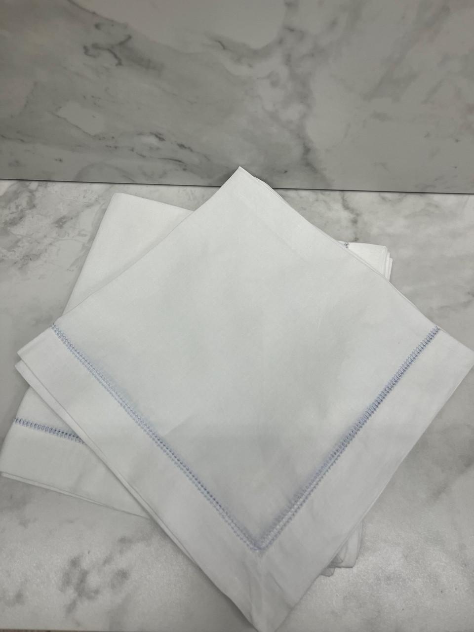 Alexander-Moore Classic White Napkin with Sky Blue Hemstitch | set of 6