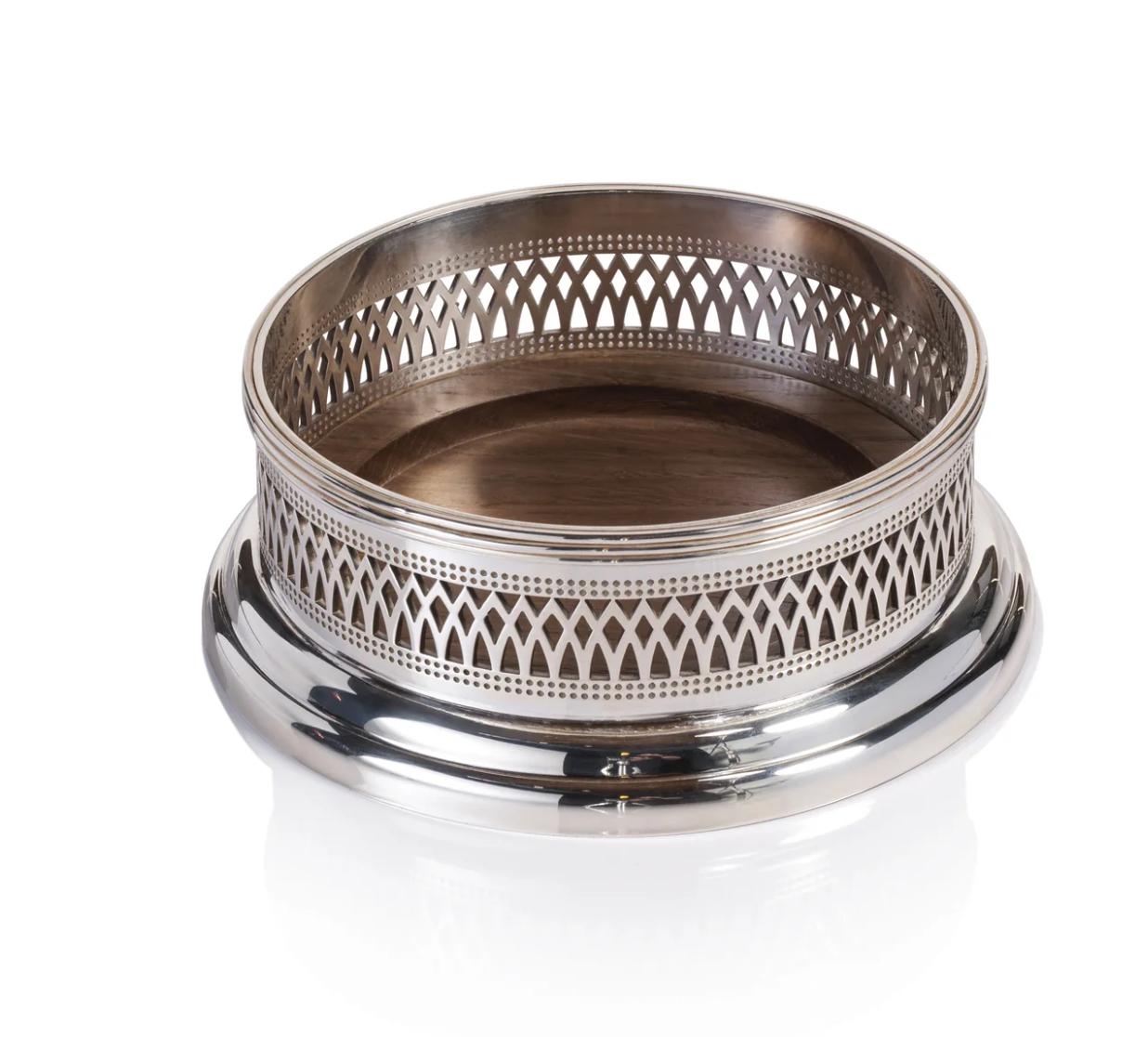 Ellisen-Morehead Silver Plated Bottle Coaster with Wood Base
