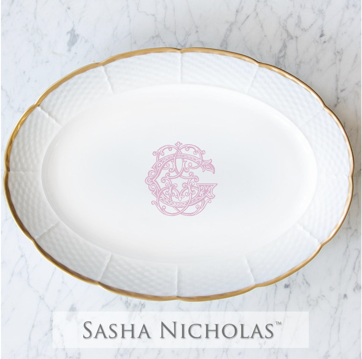 Baker-Green Weave 24K Gold Oval Platter