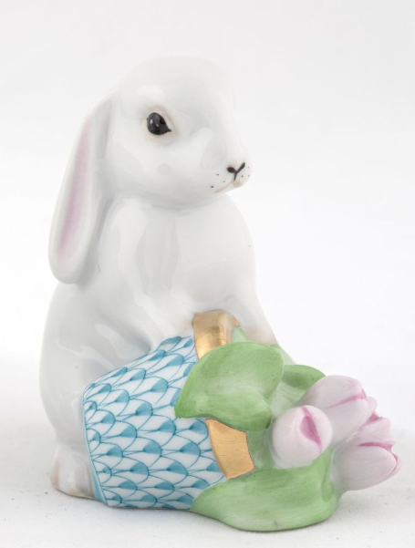 Herend Exhibition Flowerpot Bunny | Turquoise