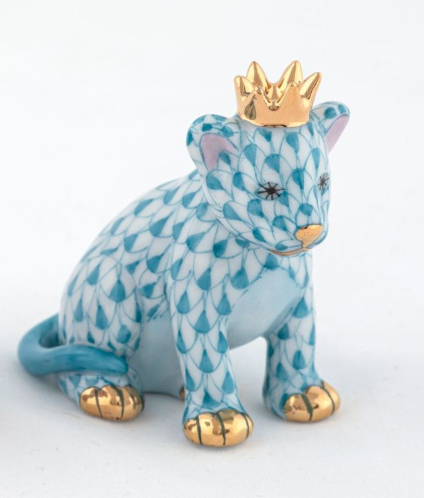 Herend Exhibition Lion Cub with Crown | Turquoise