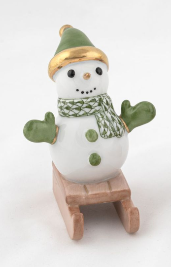 Herend Exhibition Sledding Snowman | Forest Green Herend Exhibition Sledding Snowman | Forest Green