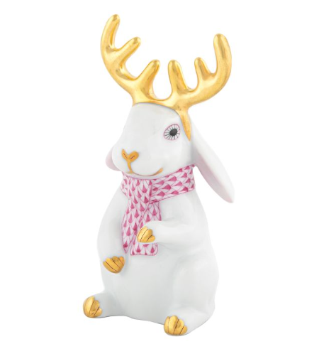 Herend Reindeer Rabbit | White with Raspberry