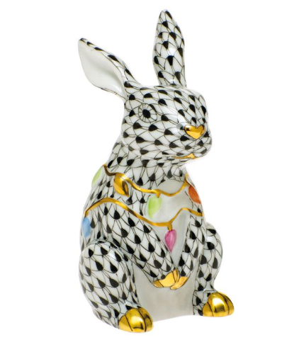 Herend Bunny with Christmas Lights | Black Herend Bunny with Christmas Lights | Black