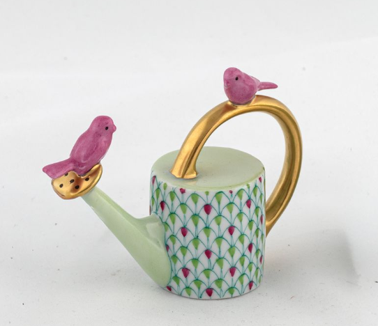 Herend Exhibition Watering Can with Birds | Pink + Key Lime Herend Exhibition Watering Can with Birds | Pink + Key Lime