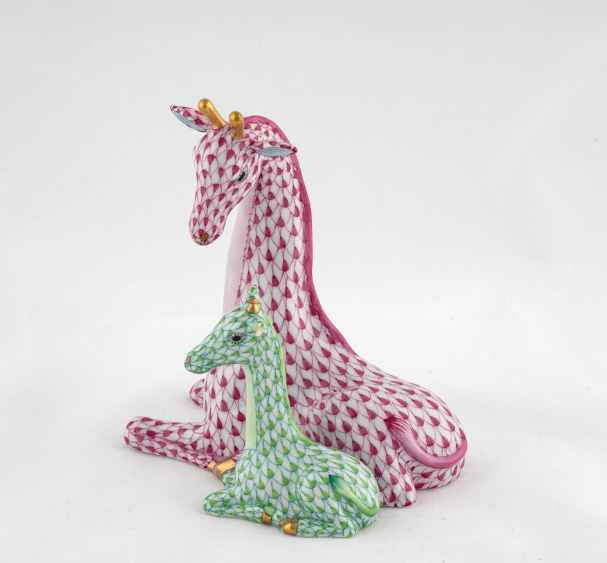 Herend Exhibition Mother and Baby Giraffe | Pink + Key Lime Herend Exhibition Mother and Baby Giraffe | Pink + Key Lime
