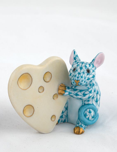 Herend Exhibition Mouse with Heart Cheese | Turquoise Herend Exhibition Mouse with Heart Cheese | Turquoise
