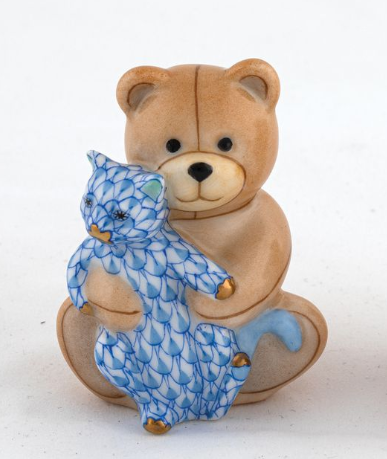 Herend Exhibition Teddy with Kitty | Blue