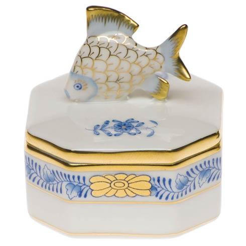Stupp-Fisher Herend Chinese Bouquet Blue Petite Octagonal Box - Fish Stupp-Fisher Herend Chinese Bouquet Blue Petite Octagonal Box - Fish