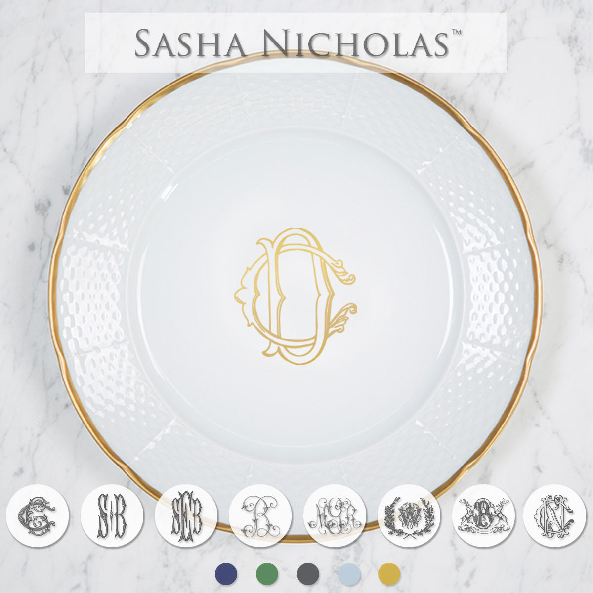 Weave 24k Gold Dinner Plate, SNWG106, Sasha Nicholas