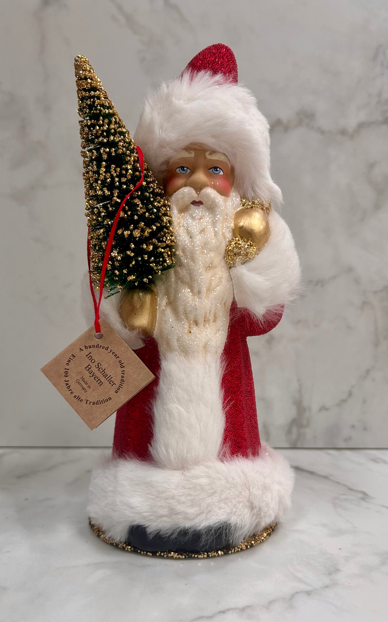 Ino Schaller Santa with Red Beaded Coat, Fur Trim and Tree | 11