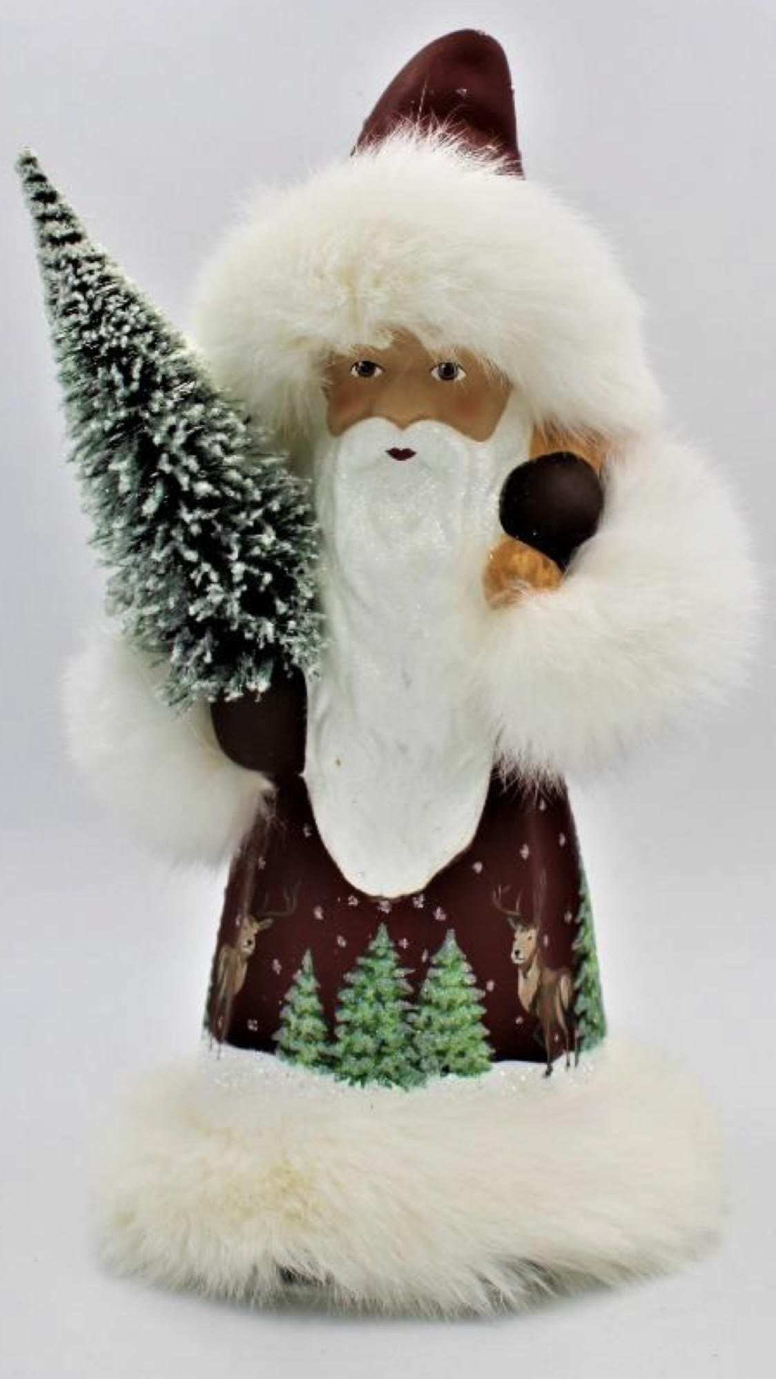 Ino Schaller Santa with Dark Red Coat, Fur Trim and Woodland Scene | 13.4"