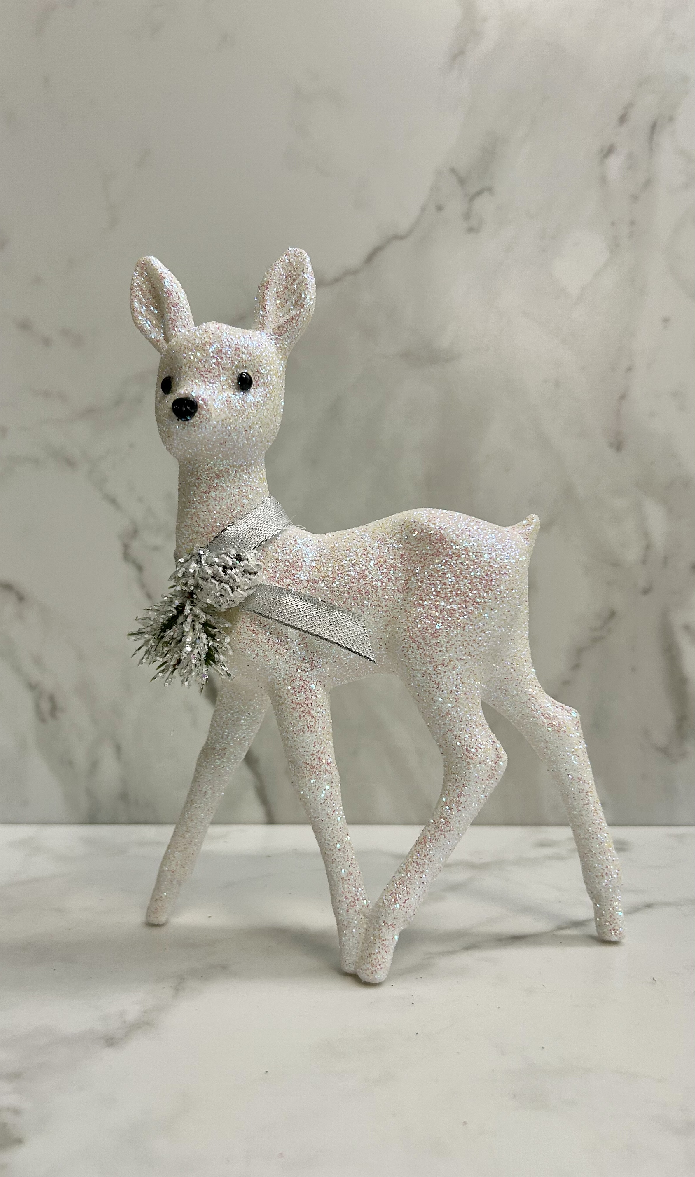 Ino Schaller White Glitter Deer with Decoration | 8"