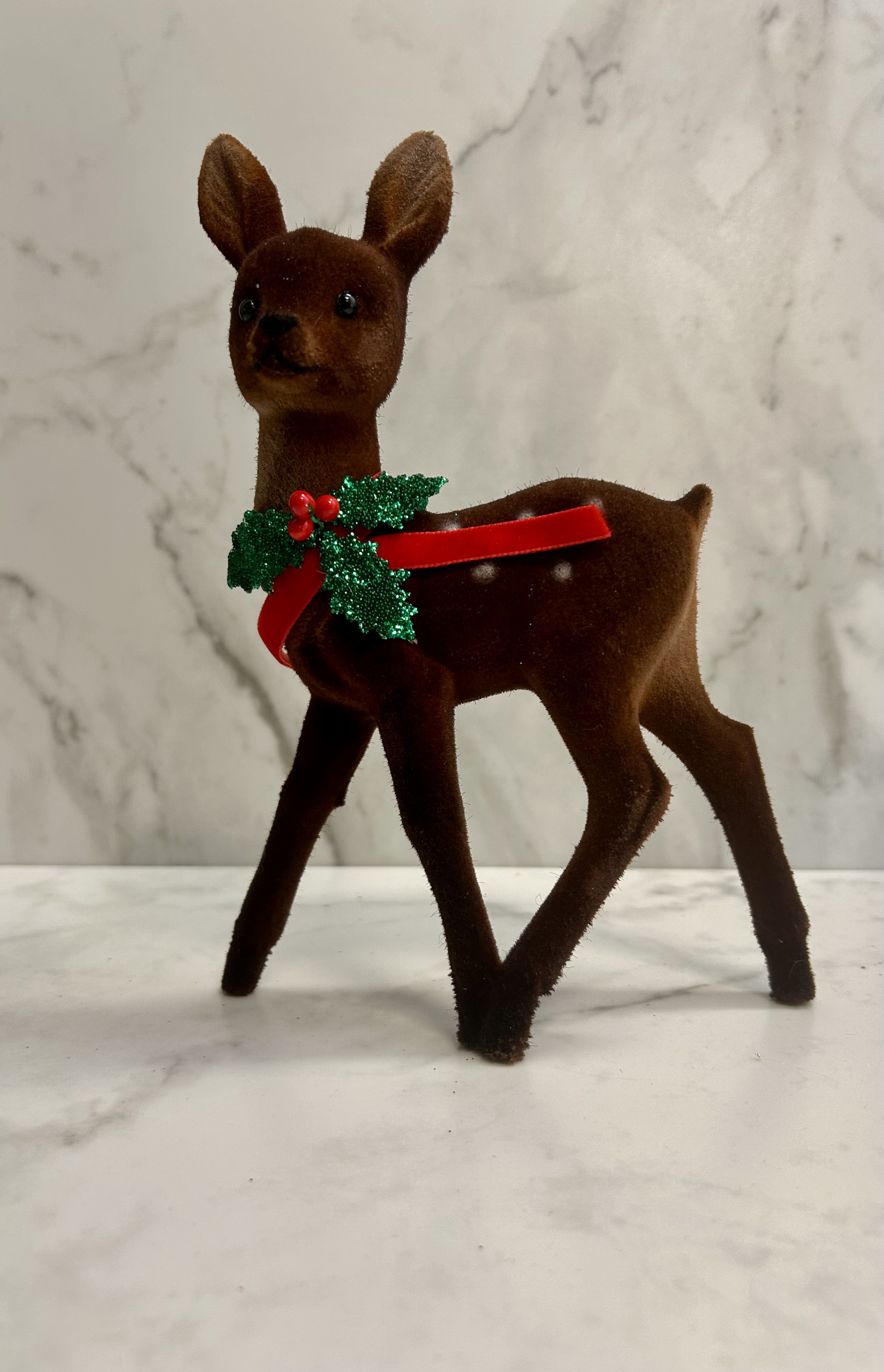 Ino Schaller Flocked Deer with Holly Wreath | 8"