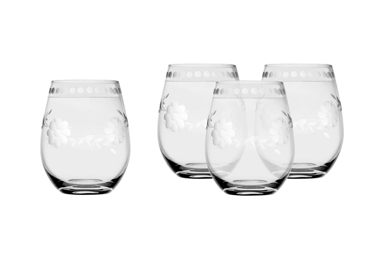 Carnal-Brewer Belle Fleur Clear Stemless Glass | Set of 4