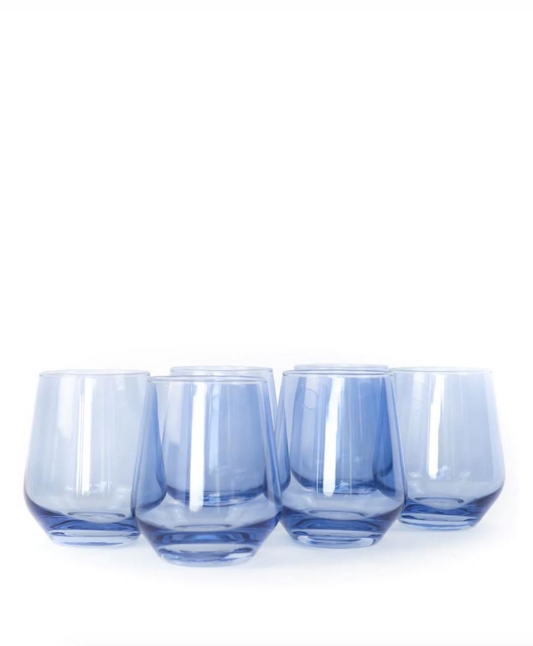 Allen-Hurth Estelle Colored Wine Stemless, Set of Six | Cobalt