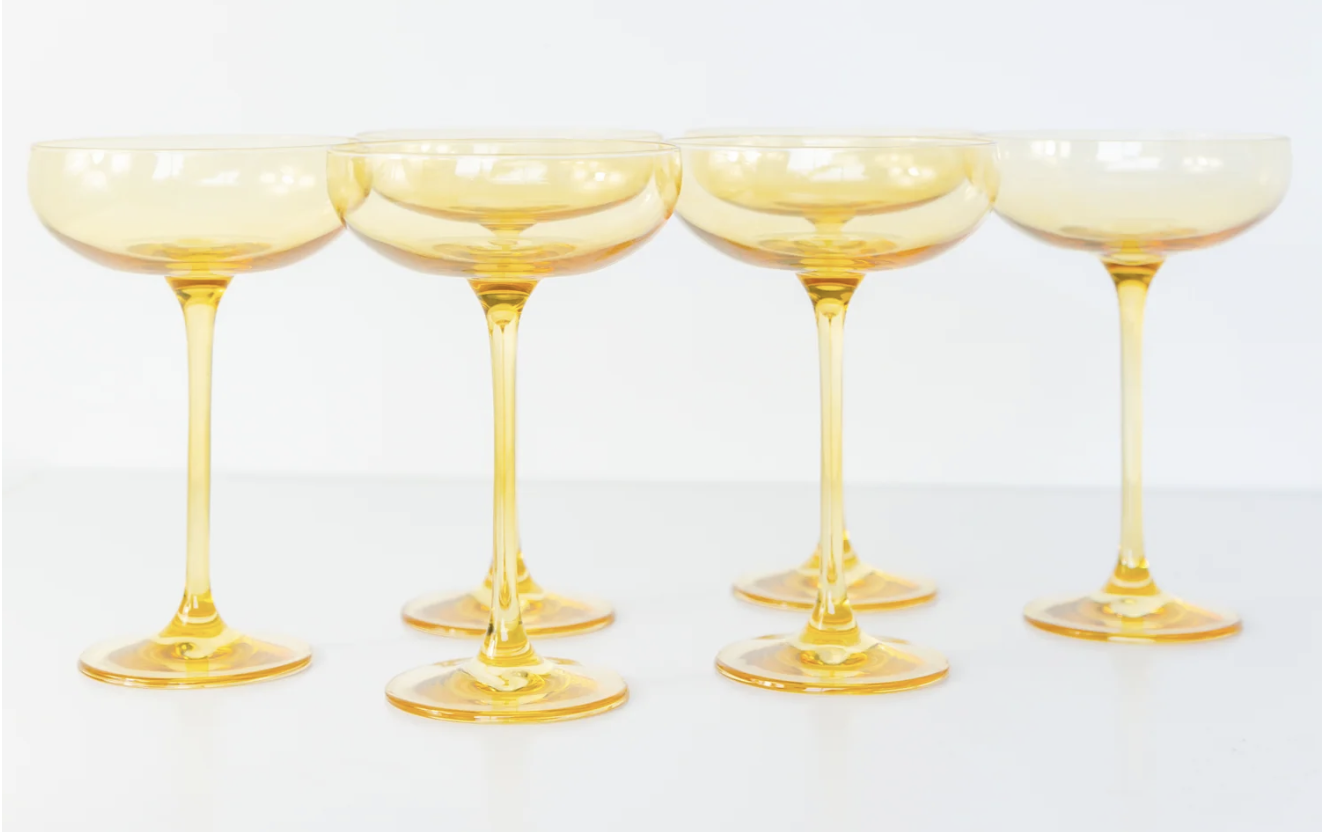 Allen-Hurth Estelle Colored Champagne Coupe Stemware- Set of Six, Yellow
