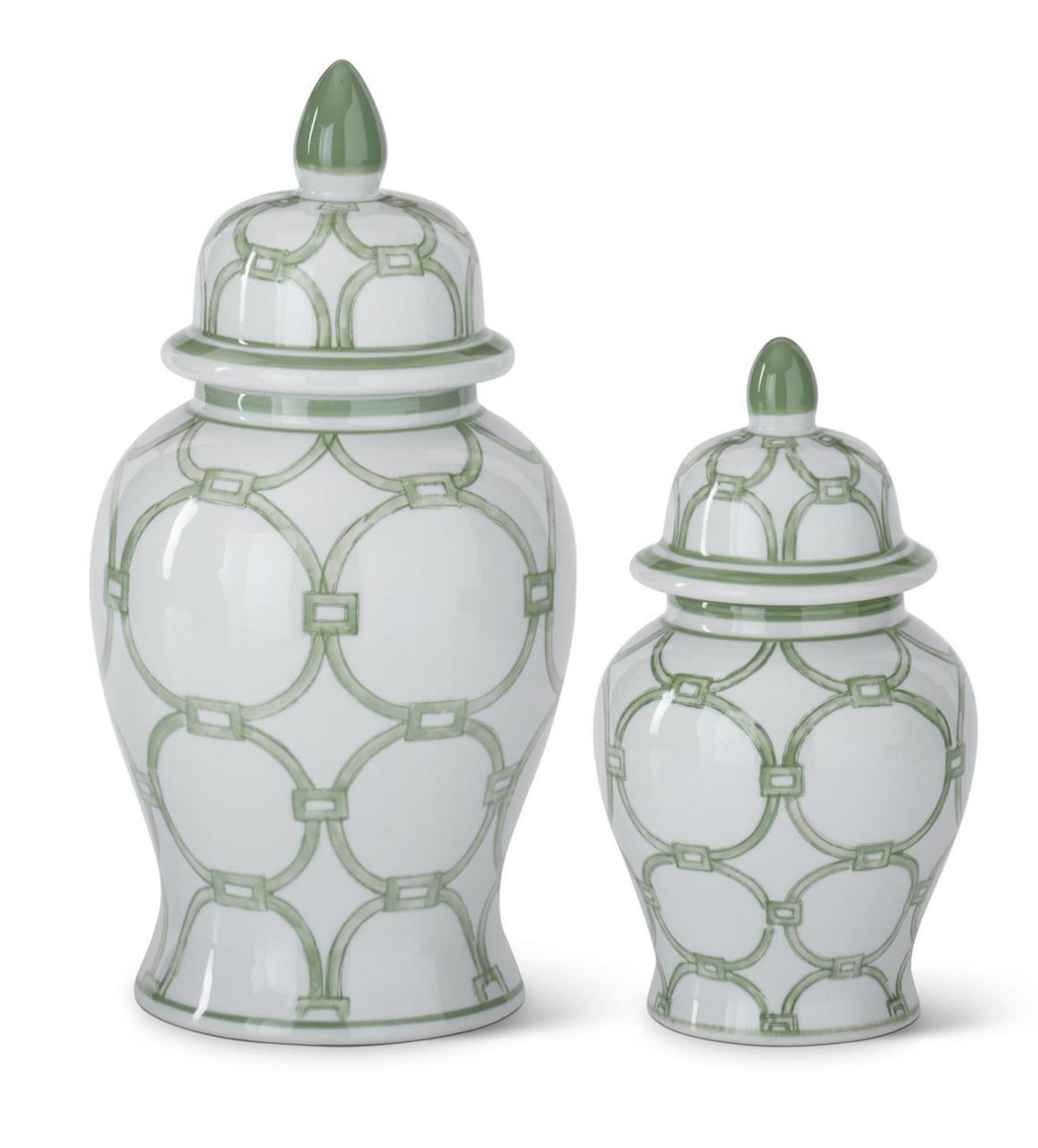 Williams-Branch Green + White Ginger Jar | 14.5"