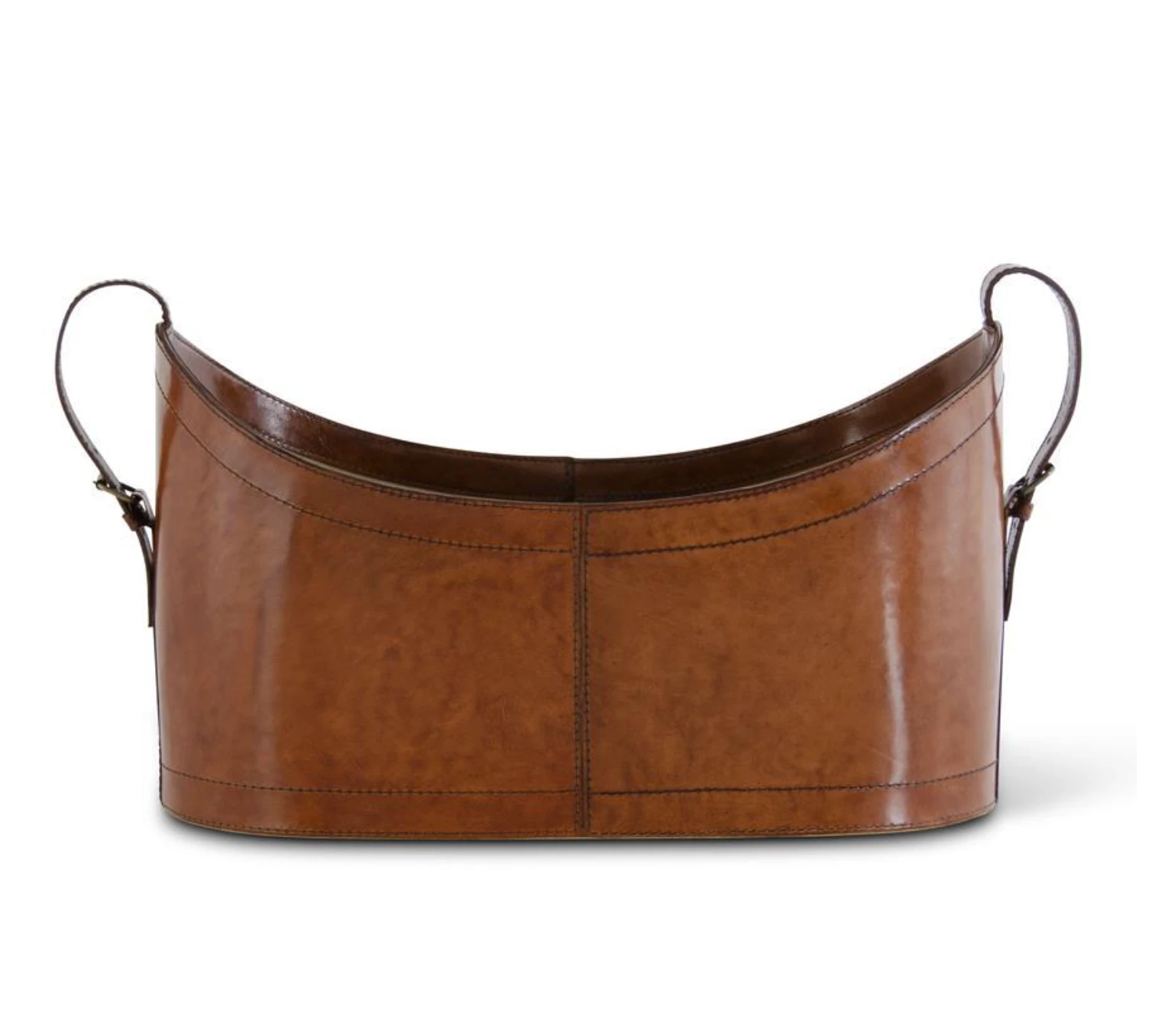 Peterson-Jung Brown Leather Oval Basket w/Handles