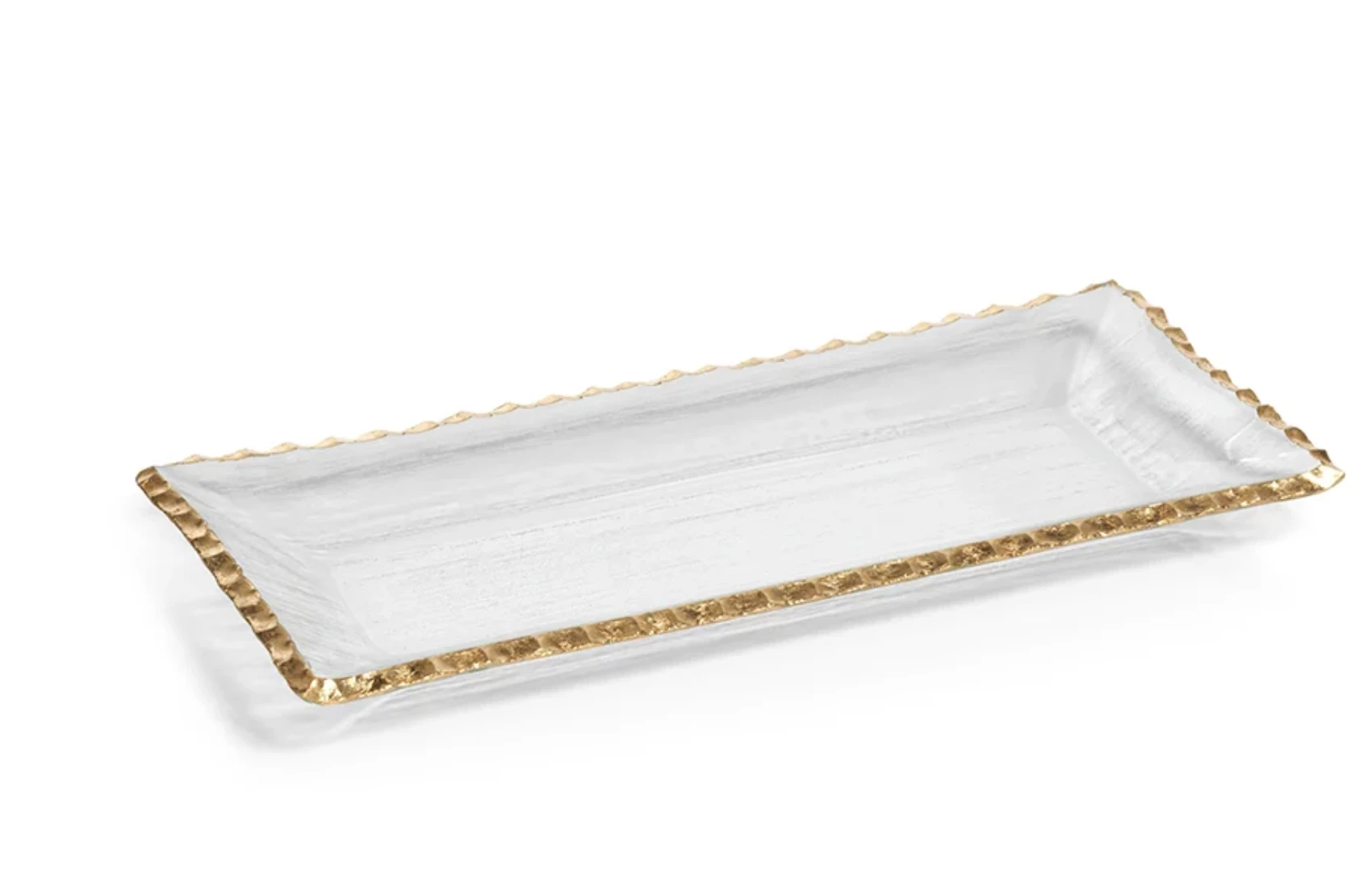MacDonald-O'Keefe Clear Textured Rectangle Tray with Gold Rim | 14.5"