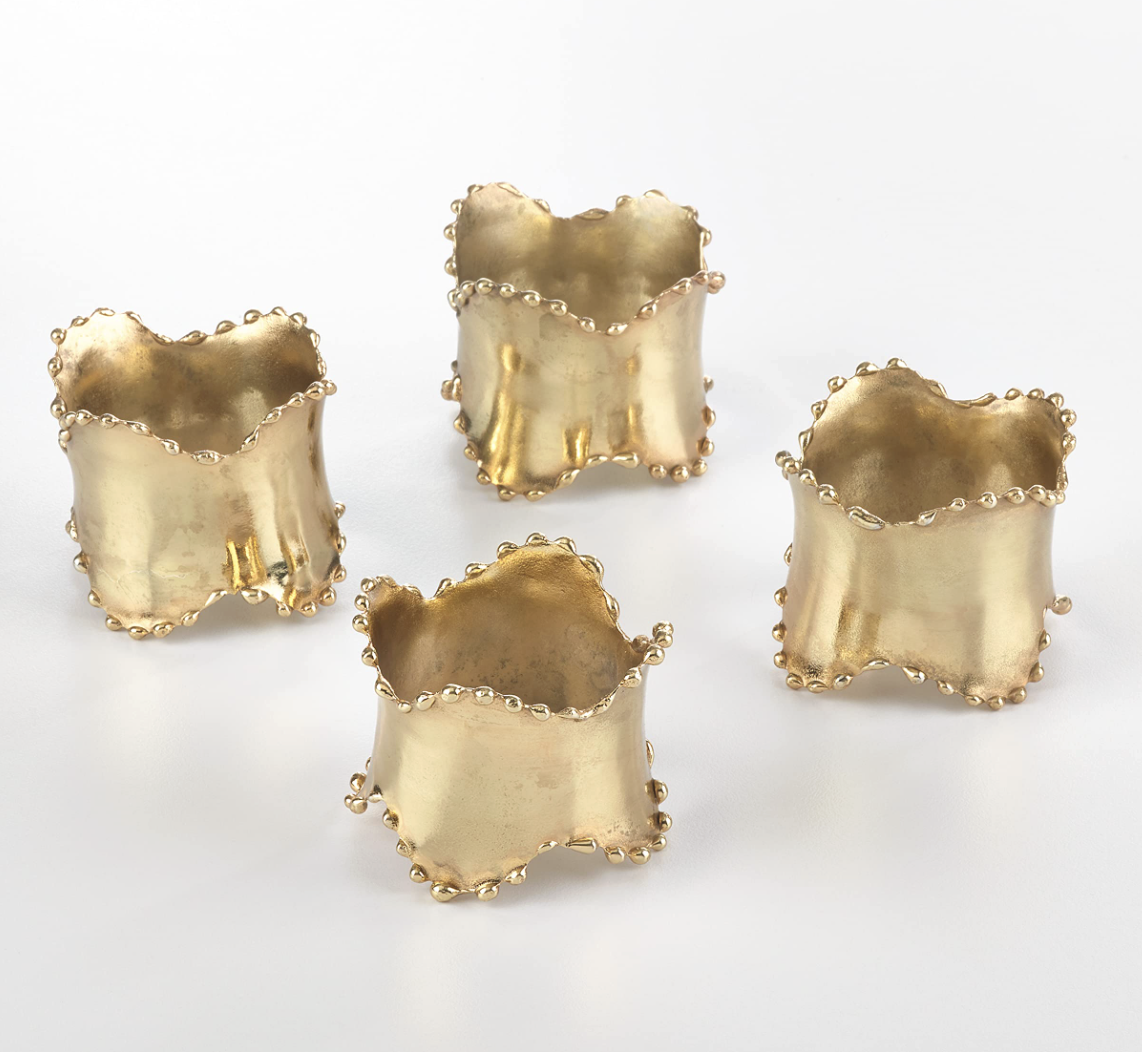 MacDonald-O'Keefe Classic Gold Napkin Ring with Beaded Edge | set of 4