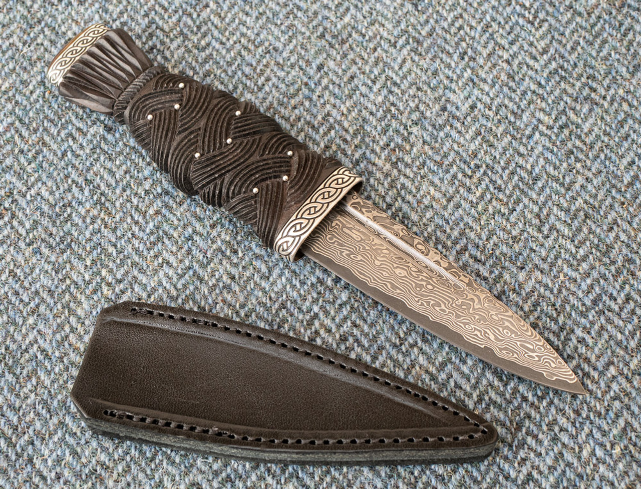 Sgian Dubh in African Blackwood / Amber / Silver / Damascus (SGFJ12)