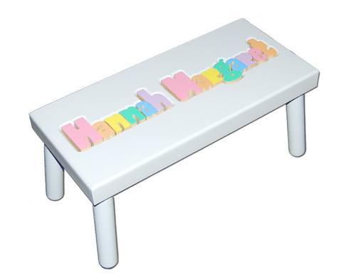 Digitally Cut Large Puzzle Step Stool - White