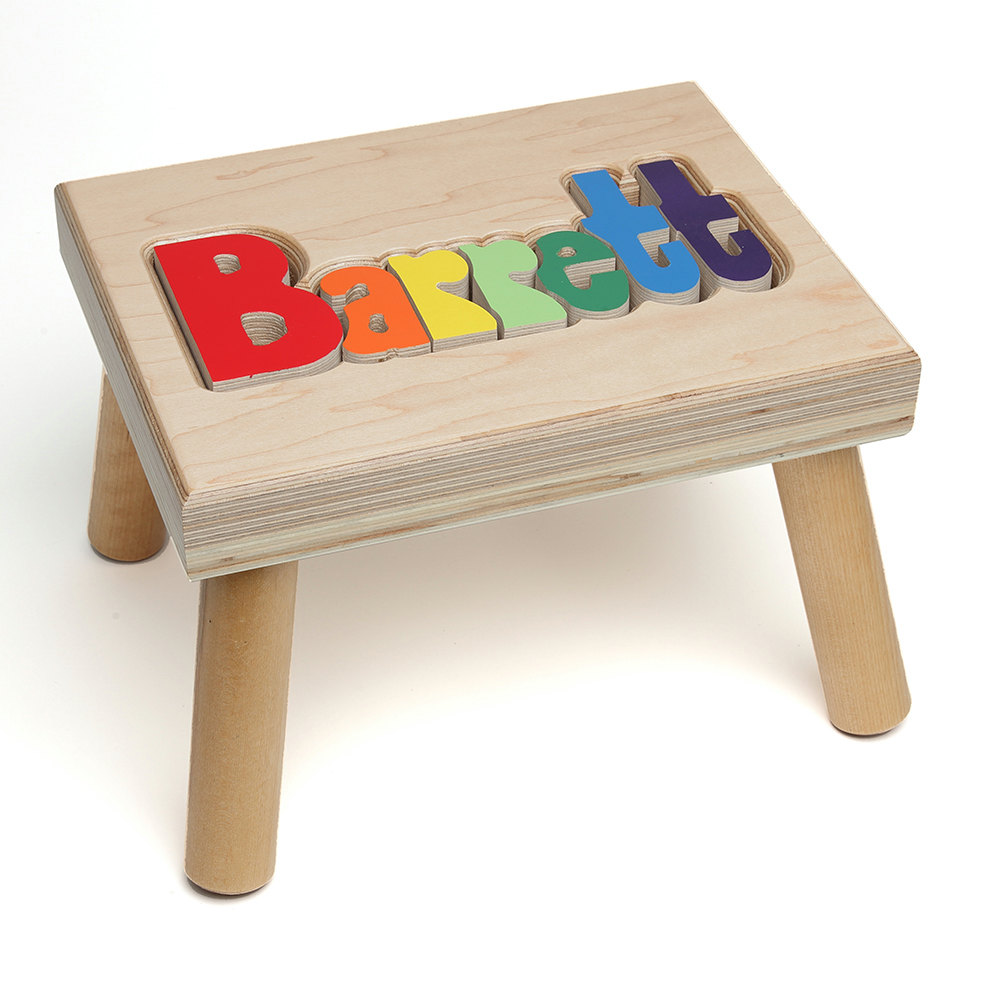 Wooden stool with name puzzle Clearance