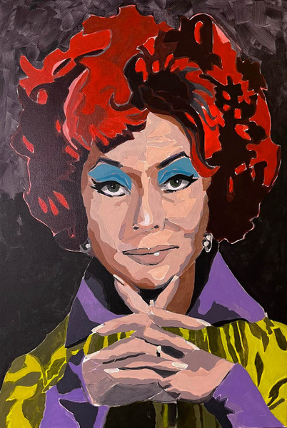 Endora from the 1960s sitcom Bewitched captured in acrylic on a 20"x30" stretched canvas