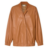 Front product shot of the Oroton Leather Bomber in Tan and 100% Leather for Women