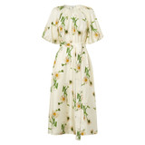 Front product shot of the Oroton Field Daisy Silk Dress in String and 100% Silk for Women