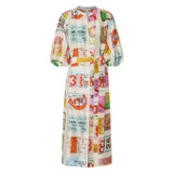 Front product shot of the Oroton Ticket Print Shirt Dress in Fuchsia and 100% Silk for Women