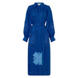 Front product shot of the Oroton Embroidered Patch Dress in Azure and Linen for Women