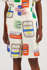 Profile view of model wearing the Oroton Sardinia Print Short in Multi and 100% Silk for Women