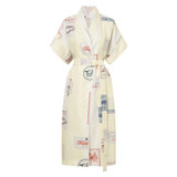 Front product shot of the Oroton Patch Label Long Robe in Lemon Zest and 100% Linen for Women