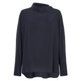 Front product shot of the Oroton High Neck Silk Blouse in North Sea and 100% Silk for Women