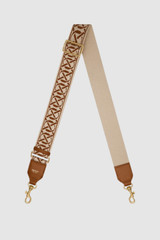 Front product shot of the Oroton Logo Bag Strap in Cognac/Ecru and Premium smooth leather for Women . IP:1