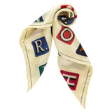 Front product shot of the Oroton Alphabet Silk Scarf in Jute and 100% Silk for Women