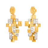 Front product shot of the Oroton Leora Drop Earring in Worn Gold/Silver/Clear and Brass base metal with precious metal plating/stone for Women
